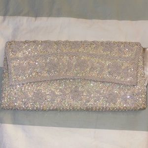 White/creme sequin beaded vintage clutch La Regale